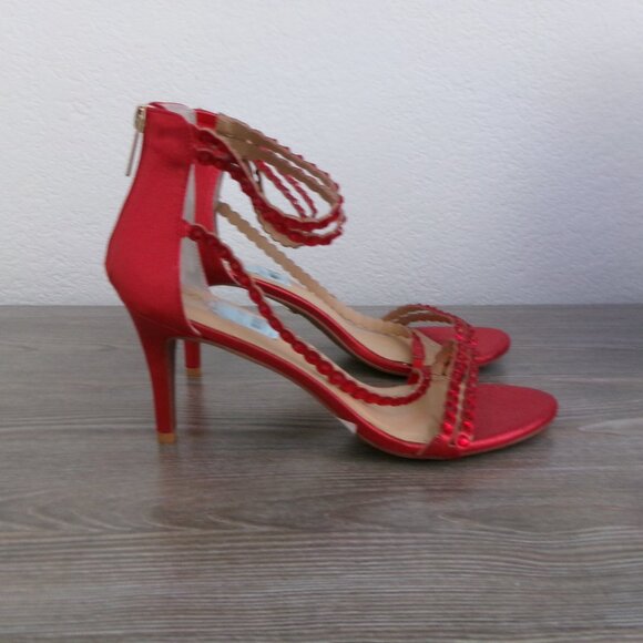 New Thalia Sodi Red Metallic Beaded Strappy DARRLA High Heels Open Toe 11 - Picture 6 of 16